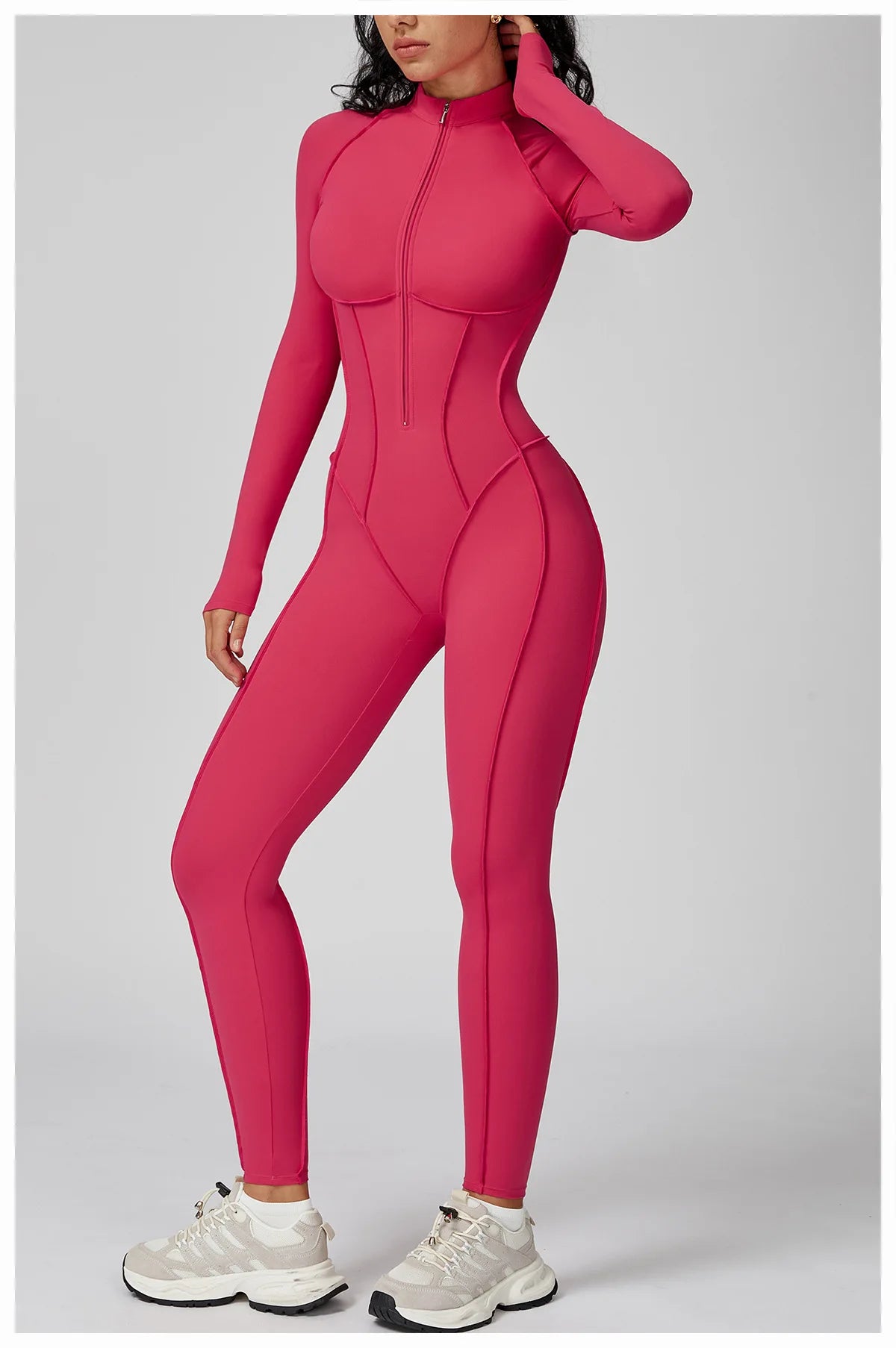 Long Sleeve Workout Jumpsuit — Seamless Contour Fit with Sculpting Support