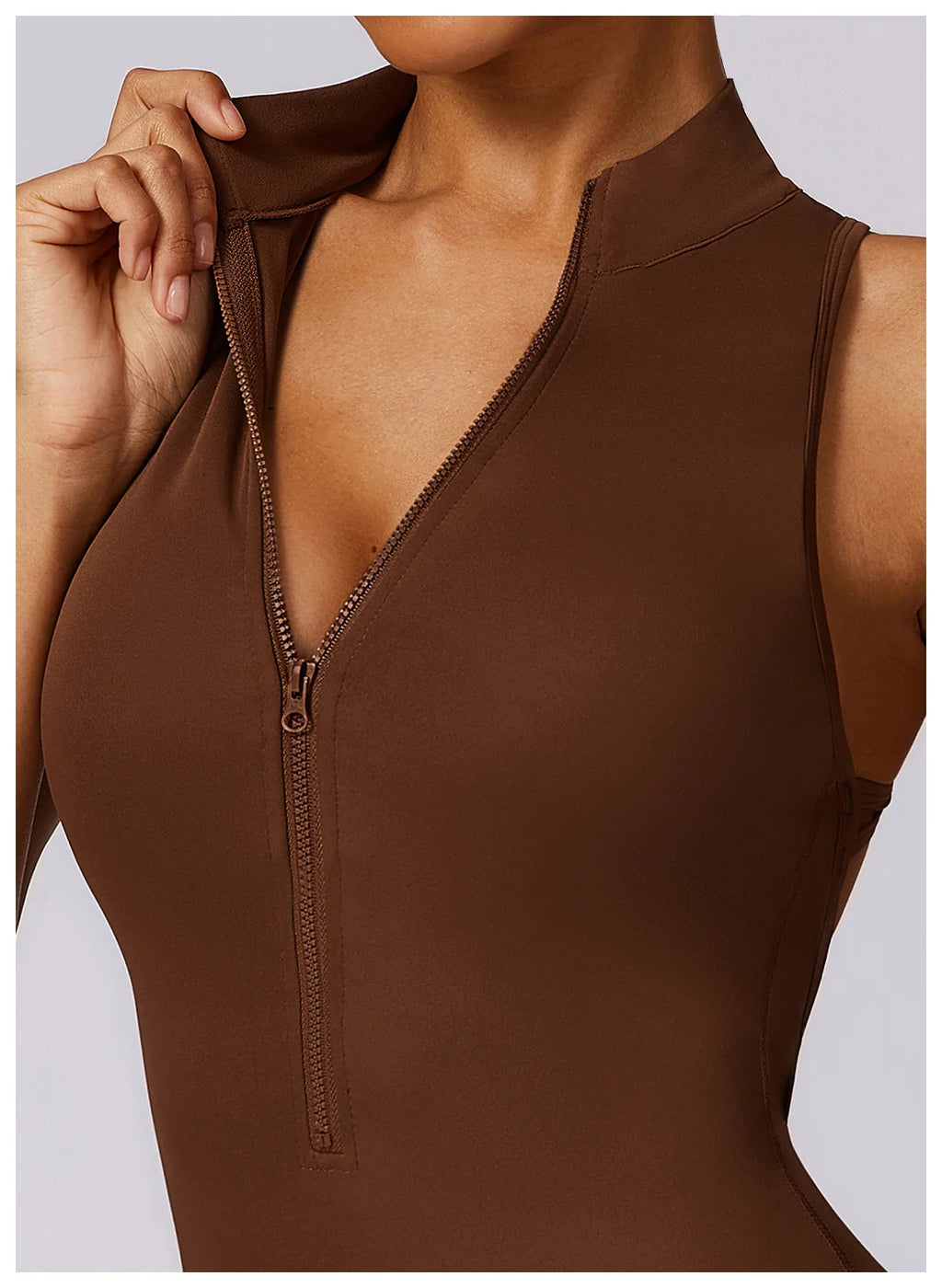 One-Piece Activewear Jumpsuit - V-Back Zip Front with Sculpting Fit