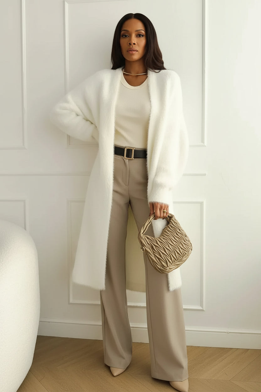 Cardigan Longo de Tricô Peluciado