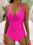 Cross Wrap Ruched One Piece Swimsuit Adjustable Strap Monokini