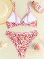 Floral Ring Detail High Waist Bikini Set Swimwear