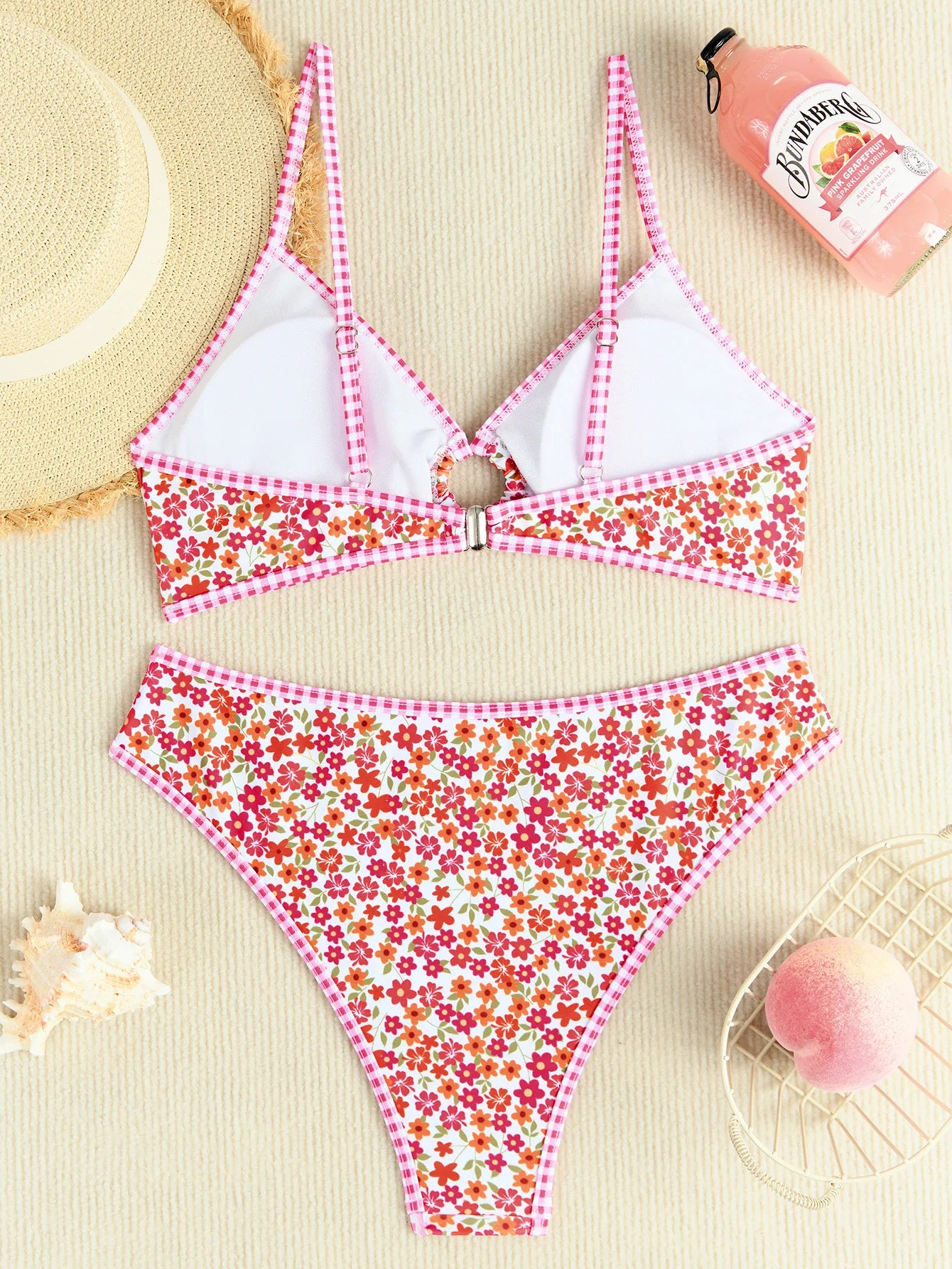 Floral Ring Detail High Waist Bikini Set Swimwear