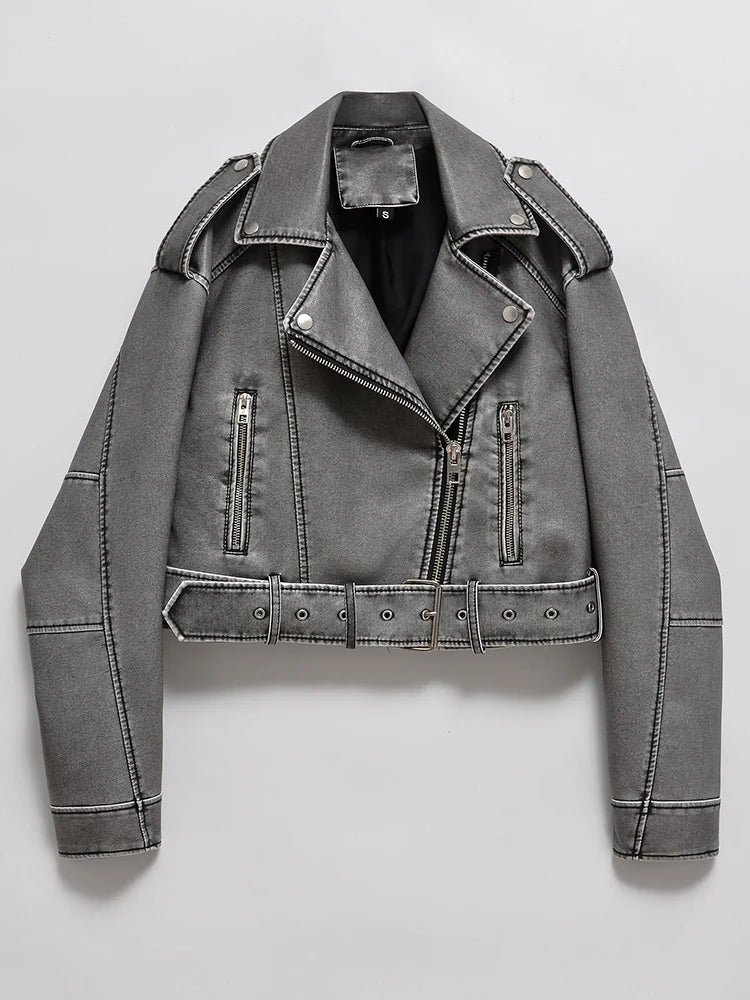 Jaqueta Biker Cropped Vintage Estonado Ailegogo