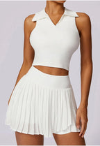 Tennis Skirt Set High Waist Pleated Polo Crop
