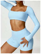 Long Sleeve Top + Leggings/Short — QuickDry Workout Set with Sculpting Fit