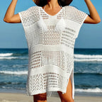 Hollow Out V Neck Knitted Beach Cover Up