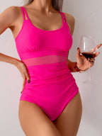 Mesh Insert One Piece Swimsuit Adjustable Strap Monokini