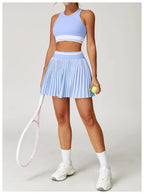 Tennis Skirt Set High Waist Pleated Sports Bra