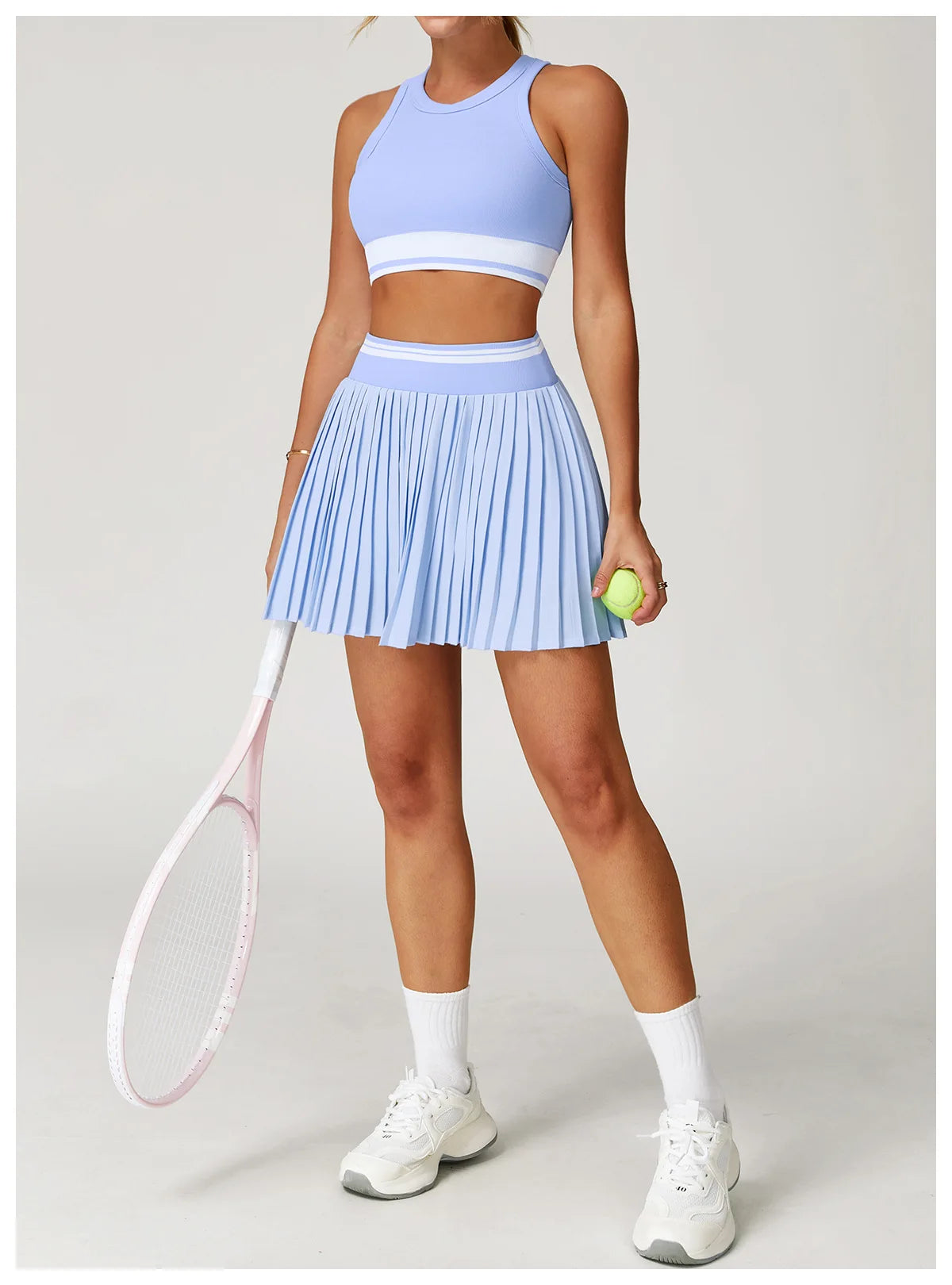 Tennis Skirt Set High Waist Pleated Sports Bra