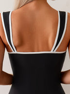 Contrast Trim One Piece Swimsuit Square Neck Monokini