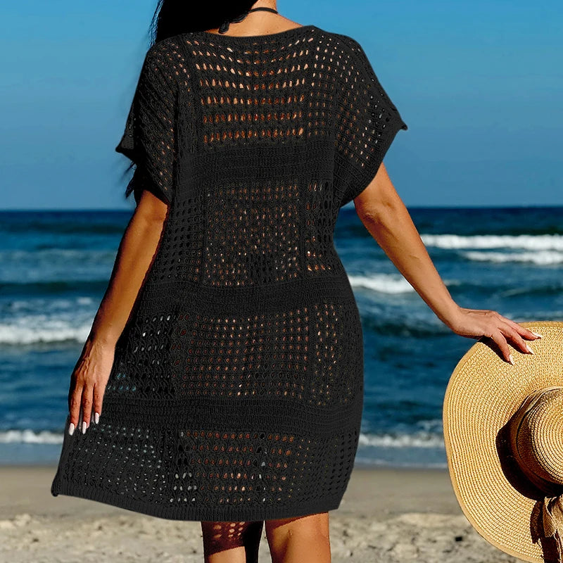 Hollow Out V Neck Knitted Beach Cover Up