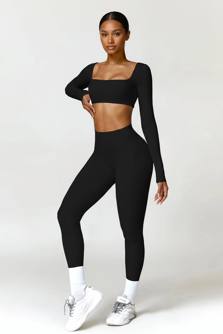 Long Sleeve Top + Leggings/Short — QuickDry Workout Set with Sculpting Fit