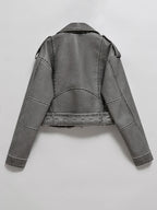 Jaqueta Biker Cropped Vintage Estonado Ailegogo