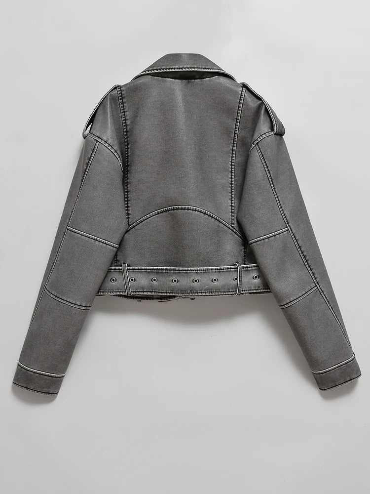 Jaqueta Biker Cropped Vintage Estonado Ailegogo
