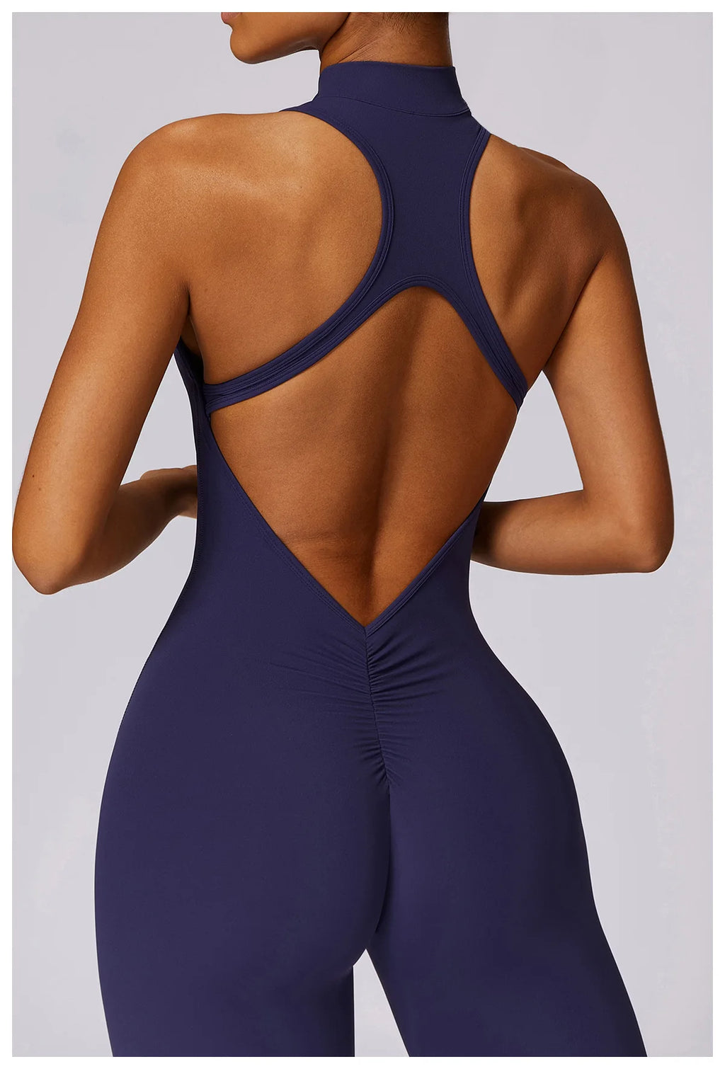 One-Piece Activewear Jumpsuit - V-Back Zip Front with Sculpting Fit
