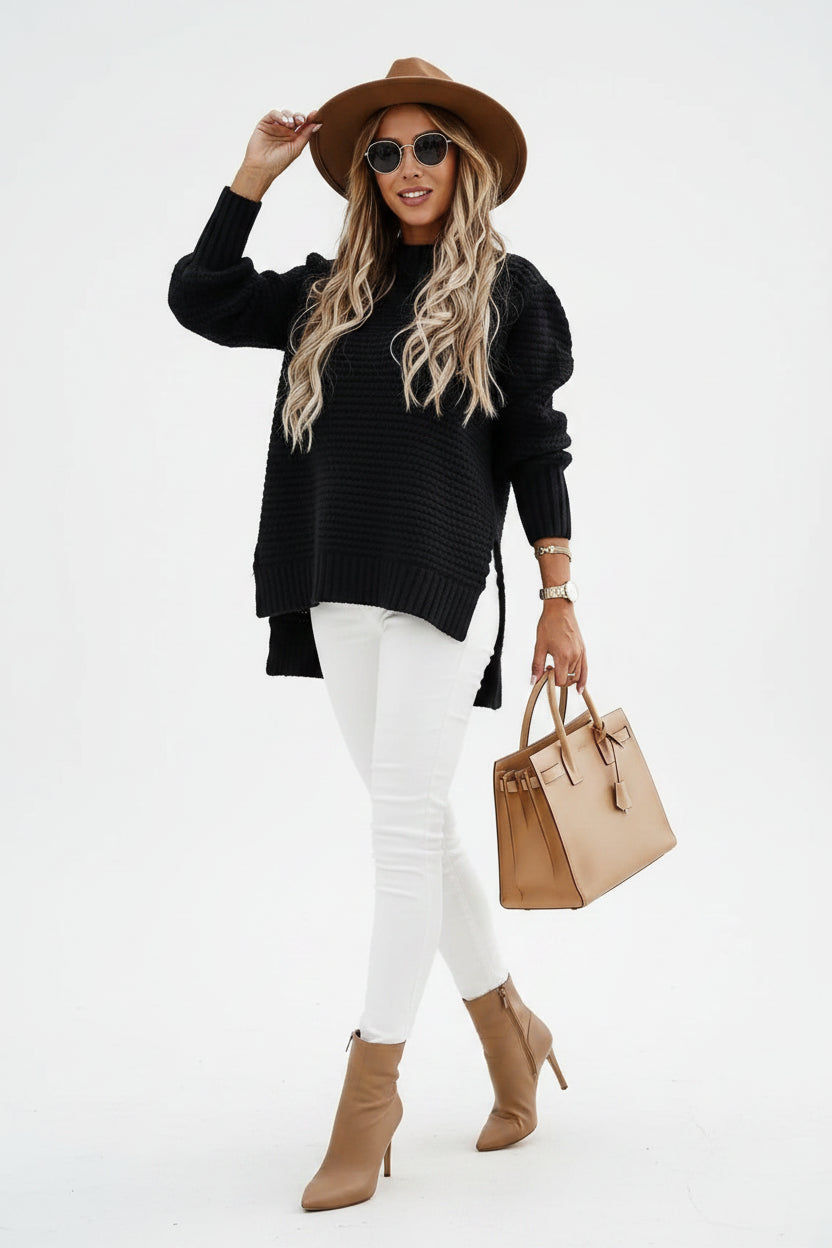 Sueter Oversized Tricô Amplo Gola Alta Luxe