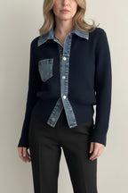 Casaco Cardigan de Tricô Híbrido Denim