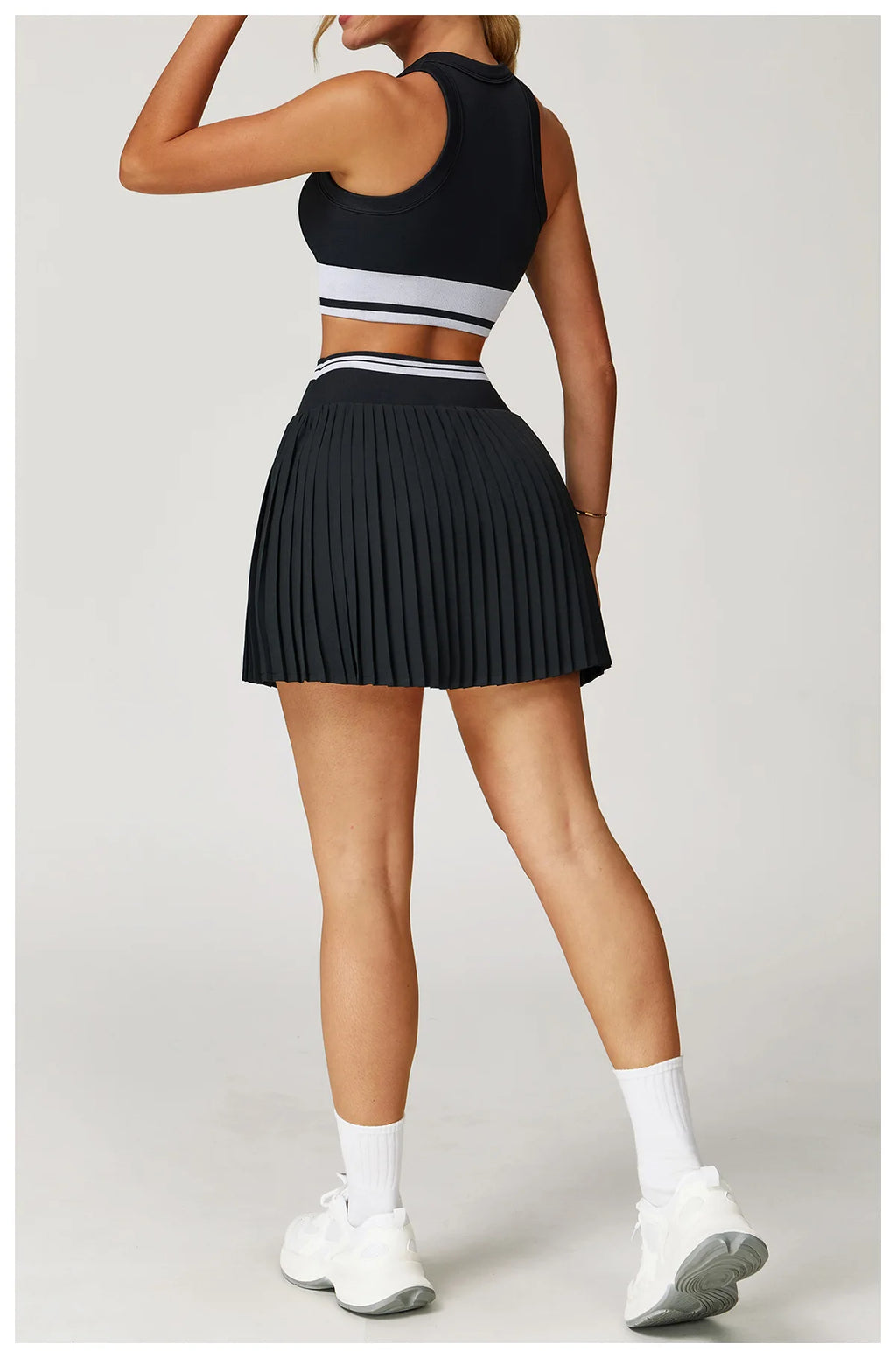 Tennis Skirt Set High Waist Pleated Sports Bra