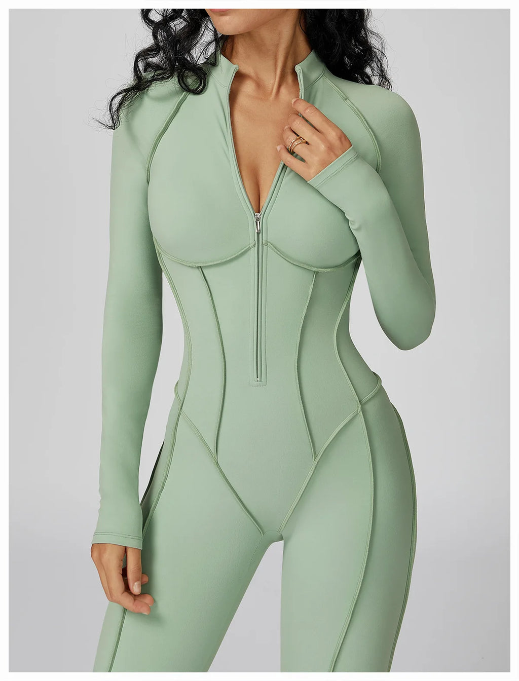 Long Sleeve Workout Jumpsuit — Seamless Contour Fit with Sculpting Support
