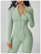 Long Sleeve Workout Jumpsuit — Seamless Contour Fit with Sculpting Support