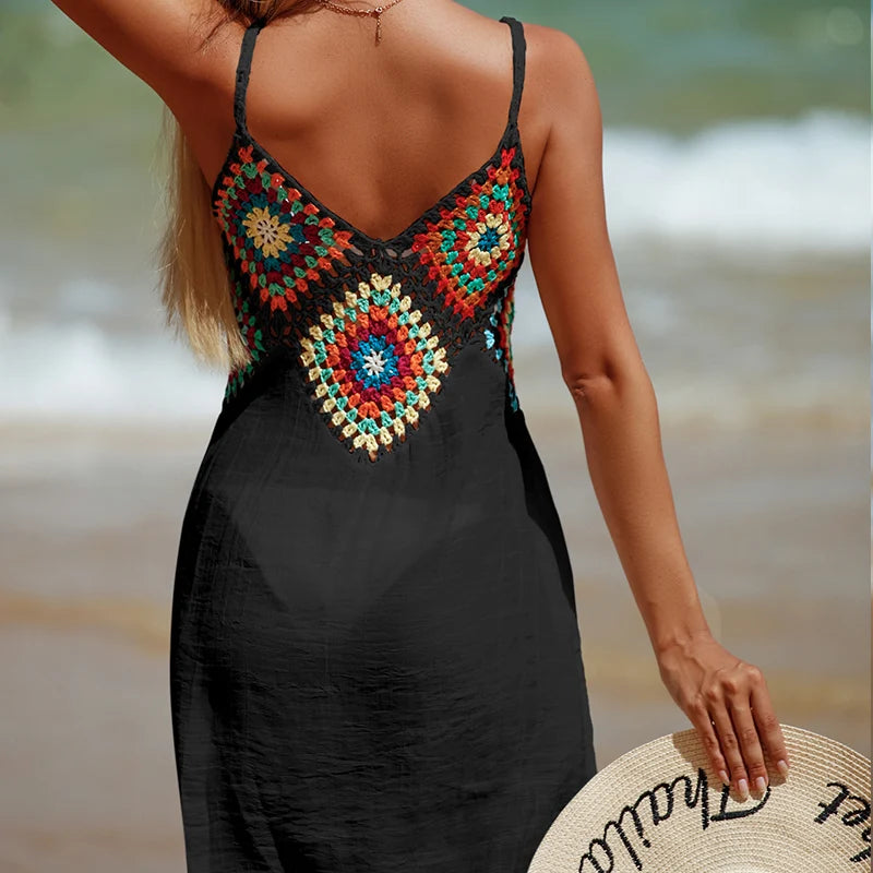 Crochet V Neck Beach Cover Up Dress