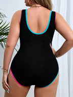 Traje de baño de una pieza talla grande con bloques de color y corte alto tipo monokini