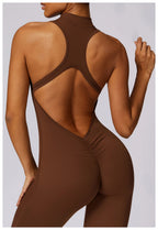 One-Piece Activewear Jumpsuit - V-Back Zip Front with Sculpting Fit