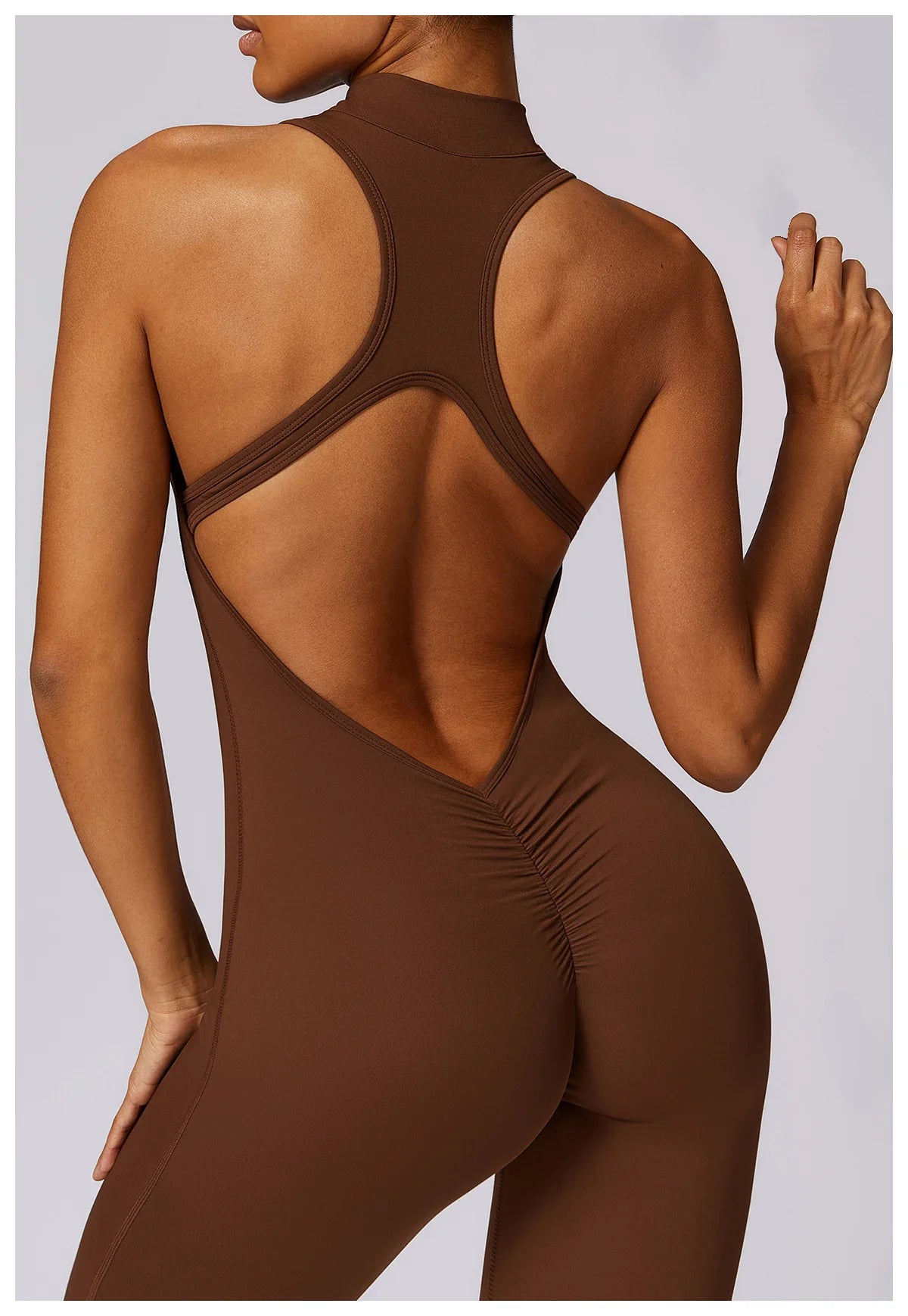 One-Piece Activewear Jumpsuit - V-Back Zip Front with Sculpting Fit