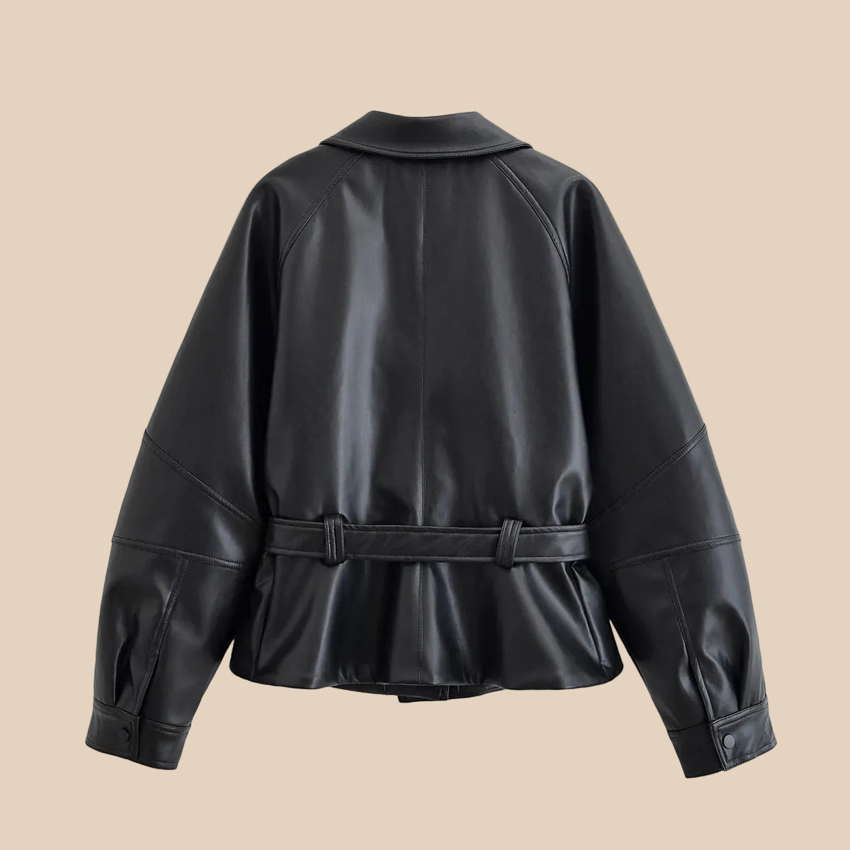 Jaqueta Trench Coat Casual em Couro PU com Cinto