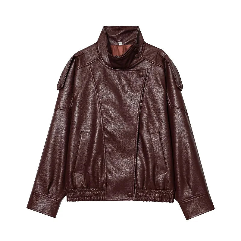 Jaqueta Bomber Oversized Couro PU Texturizado