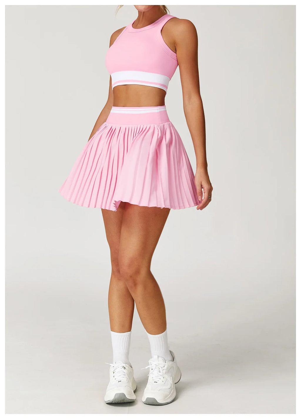 Tennis Skirt Set High Waist Pleated Sports Bra