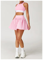 Tennis Skirt Set High Waist Pleated Sports Bra