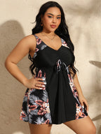 Plus Size Floral Tankini Swimdress High Waist Swimwear