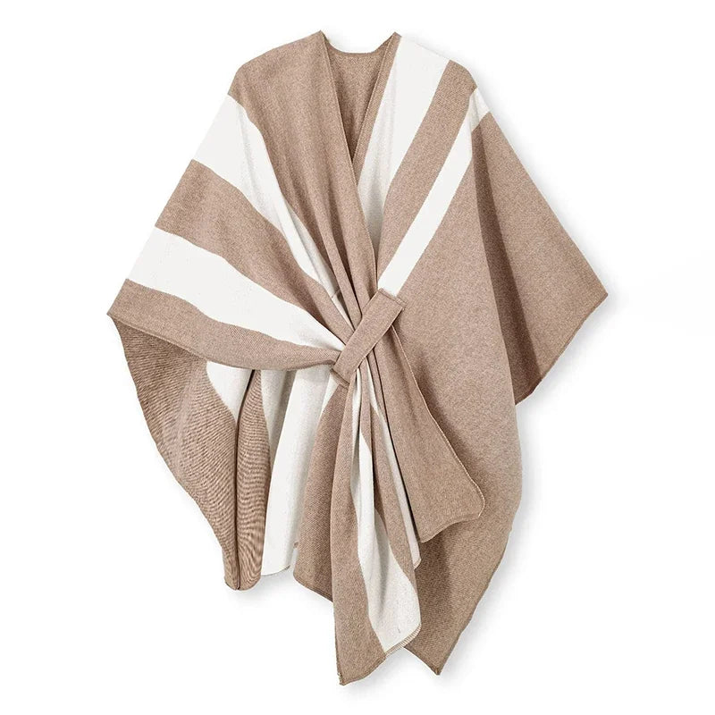 Poncho Tricot Color Block Amarrado