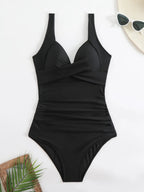 Cross Wrap Ruched One Piece Swimsuit Adjustable Strap Monokini
