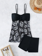 Ruched Bandeau Tankini Set Mesh Skirt Swimwear