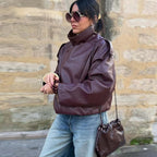 Jaqueta Bomber Oversized Couro PU Texturizado