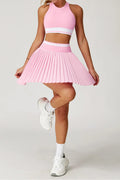 Tennis Skirt Set High Waist Pleated Sports Bra