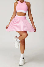 Tennis Skirt Set High Waist Pleated Sports Bra