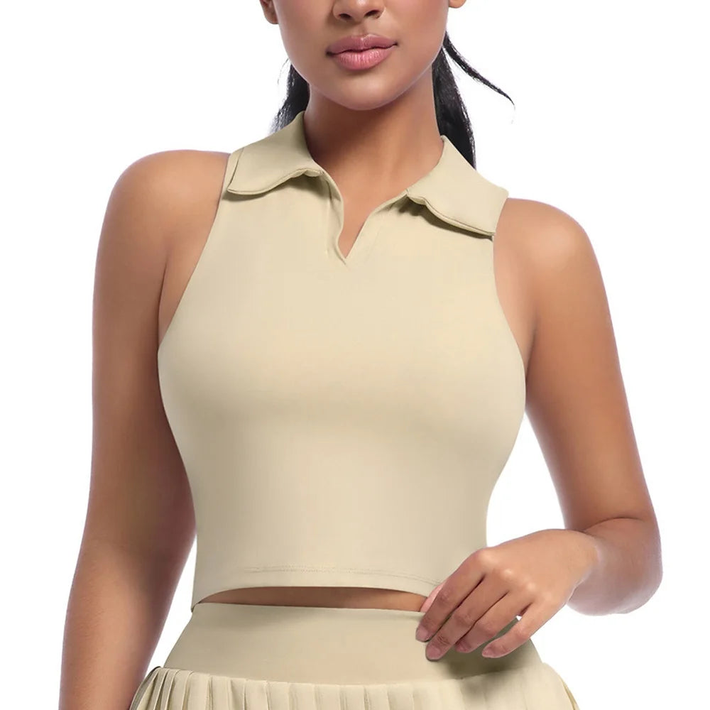 Tennis Skirt Set High Waist Pleated Polo Crop