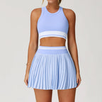 Tennis Skirt Set High Waist Pleated Sports Bra