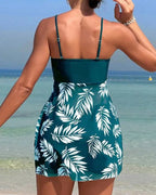 Ruched Bandeau Tankini Set Mesh Skirt Swimwear