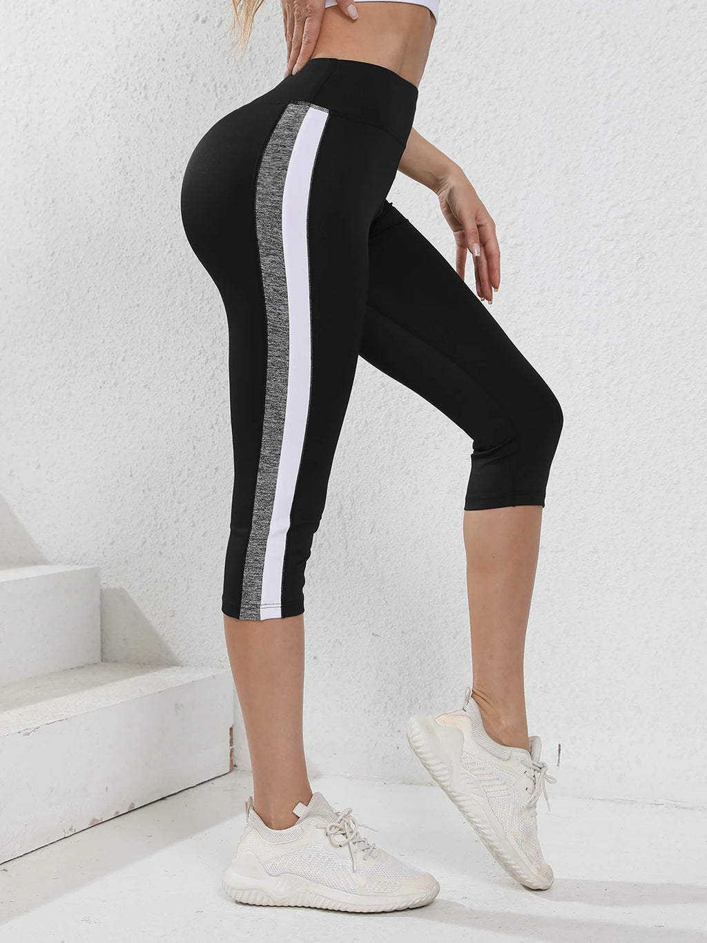 Legging Capri High Waist Tummy Control Patchwork