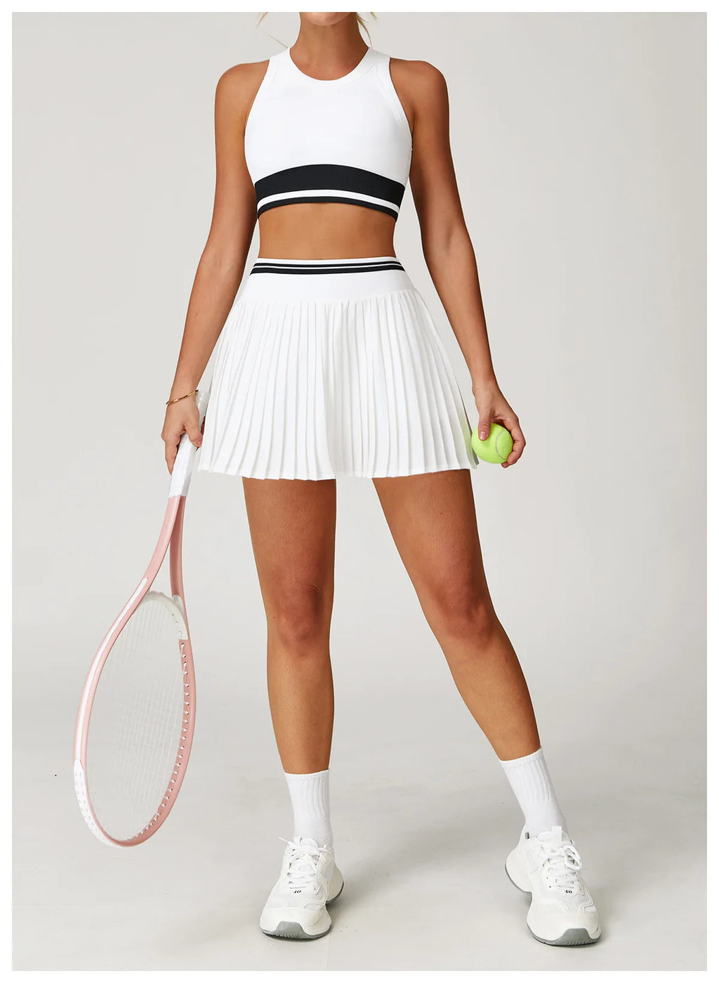 Tennis Skirt Set High Waist Pleated Sports Bra