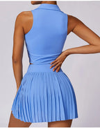 Tennis Skirt Set High Waist Pleated Polo Crop