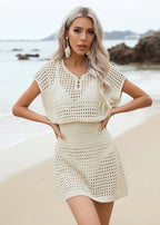 Santorini Breeze Crochet Beach Cover-Up Dress