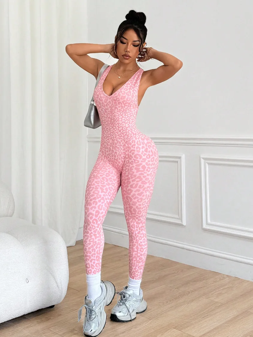 Sleeveless Backless Leopard Catsuit Jumpsuit