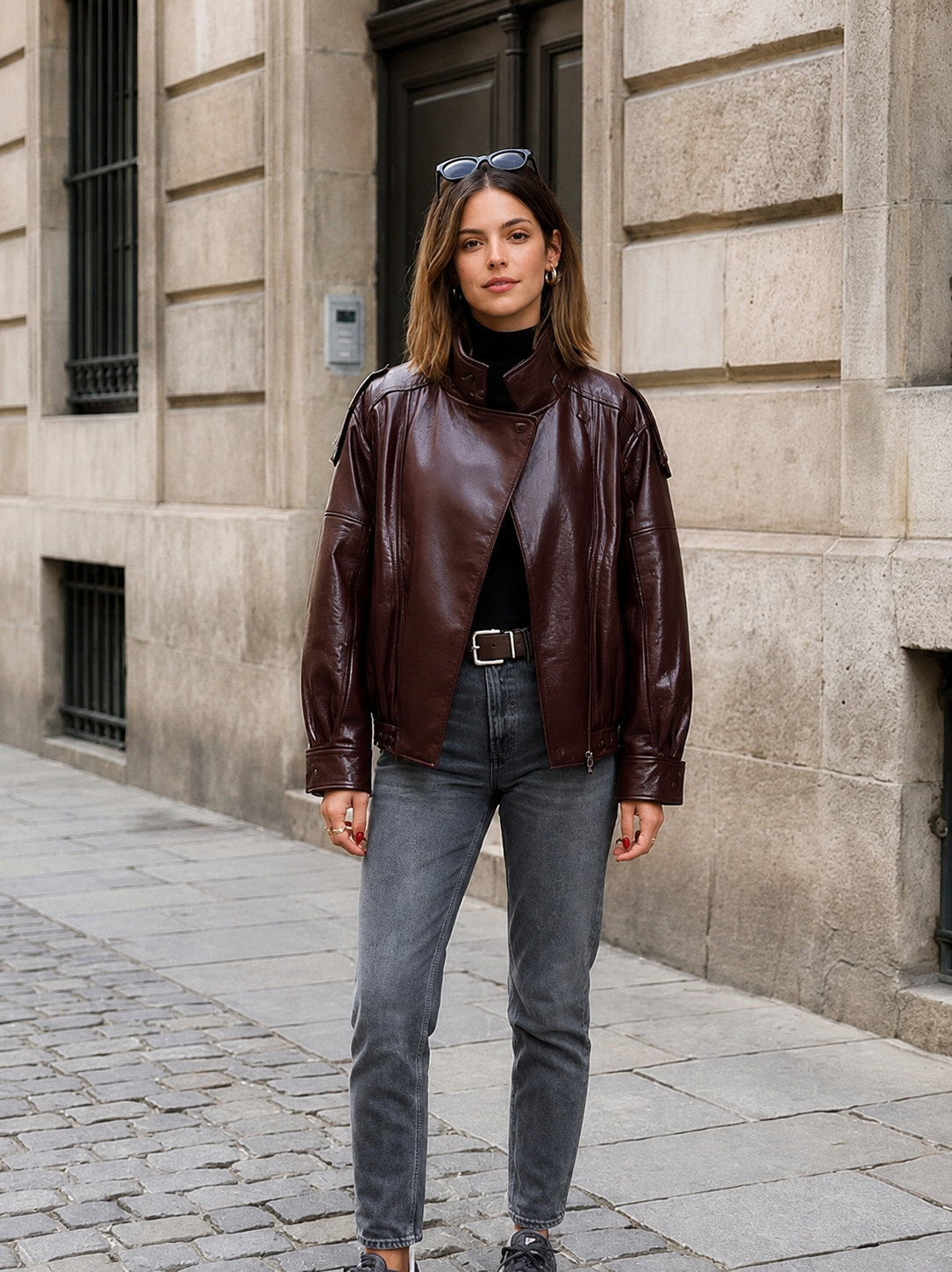 Jaqueta Bomber Oversized Couro PU Texturizado