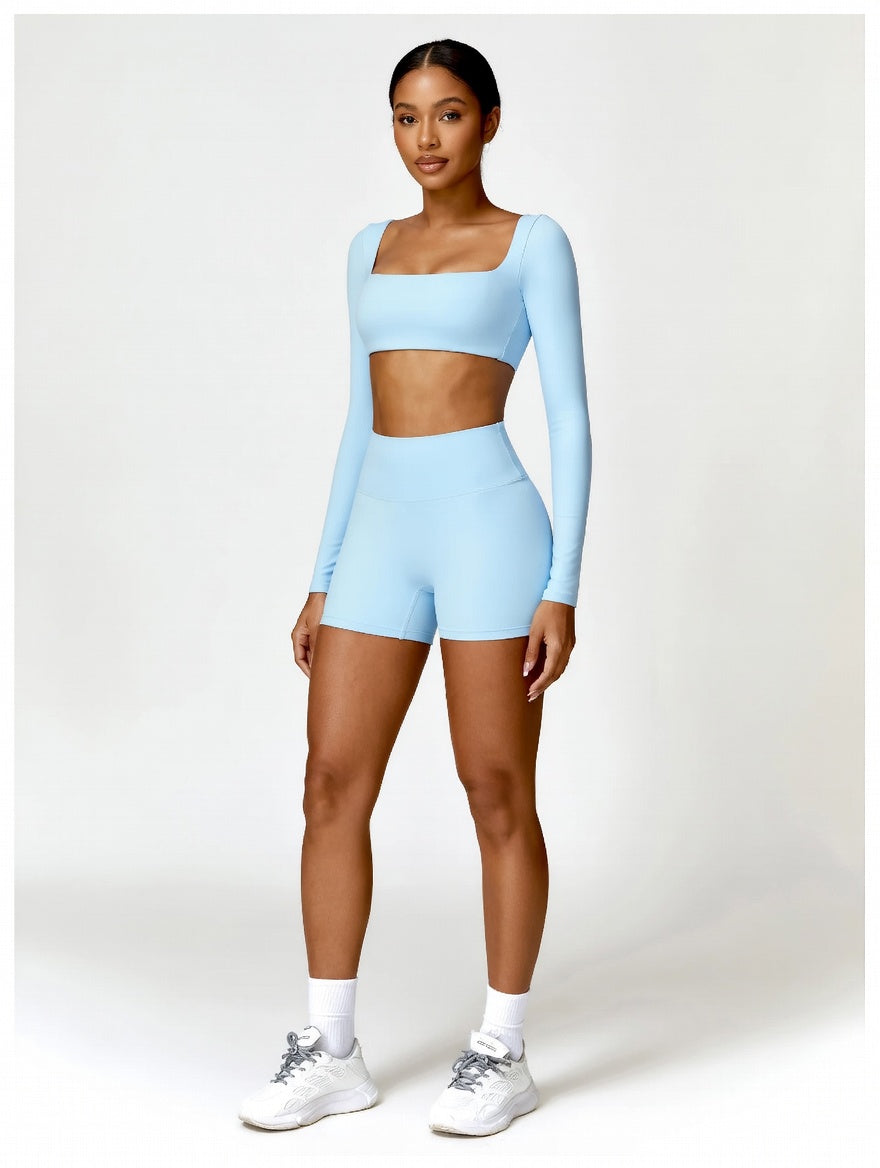 Long Sleeve Top + Leggings/Short — QuickDry Workout Set with Sculpting Fit