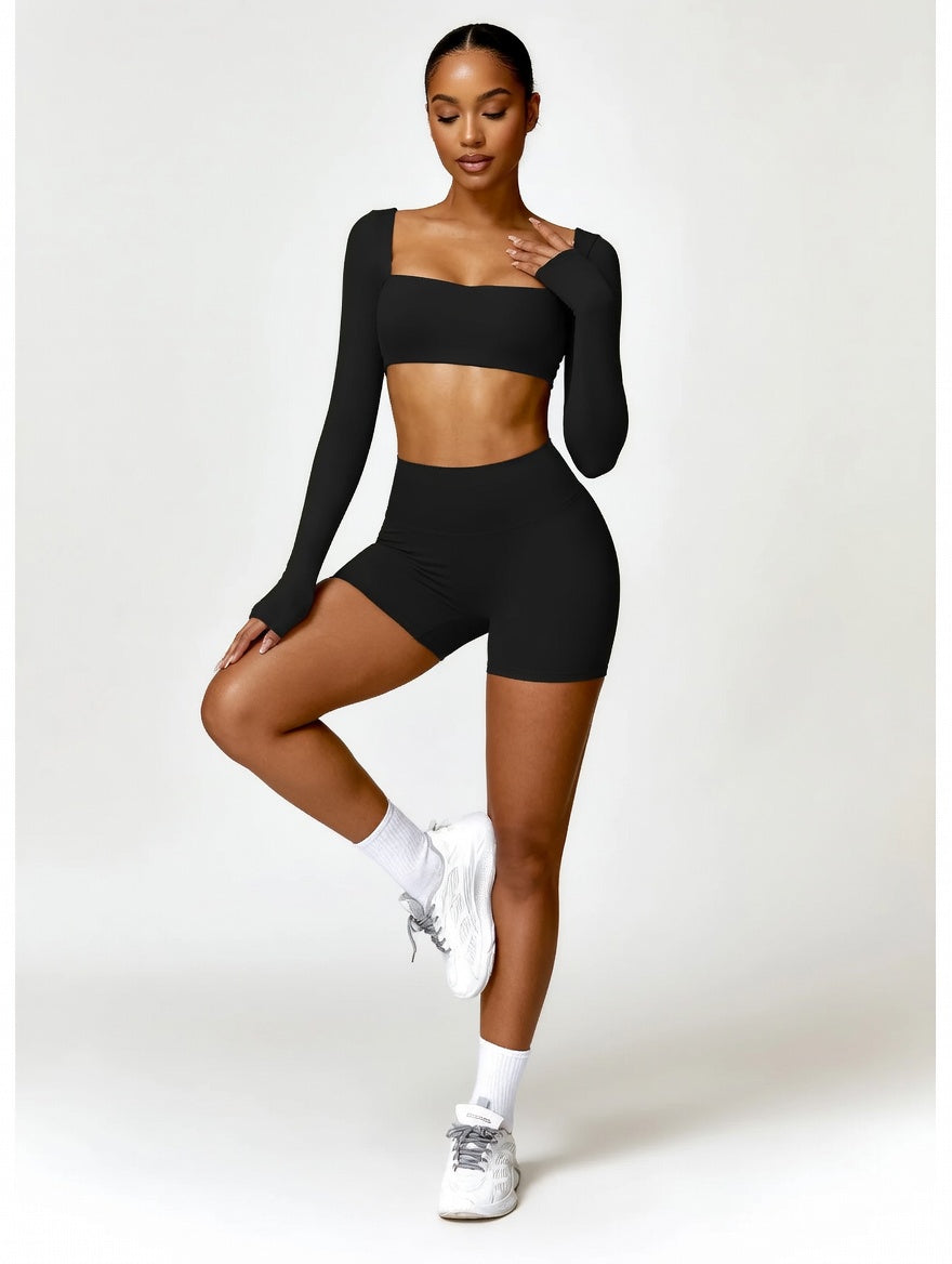 Long Sleeve Top + Leggings/Short — QuickDry Workout Set with Sculpting Fit